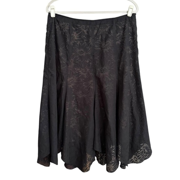 Sheer Black Floral Cotton Blend MIDI Skirt Witchy Gypsy Asymmetrical Hem Size 12 - Picture 1 of 14